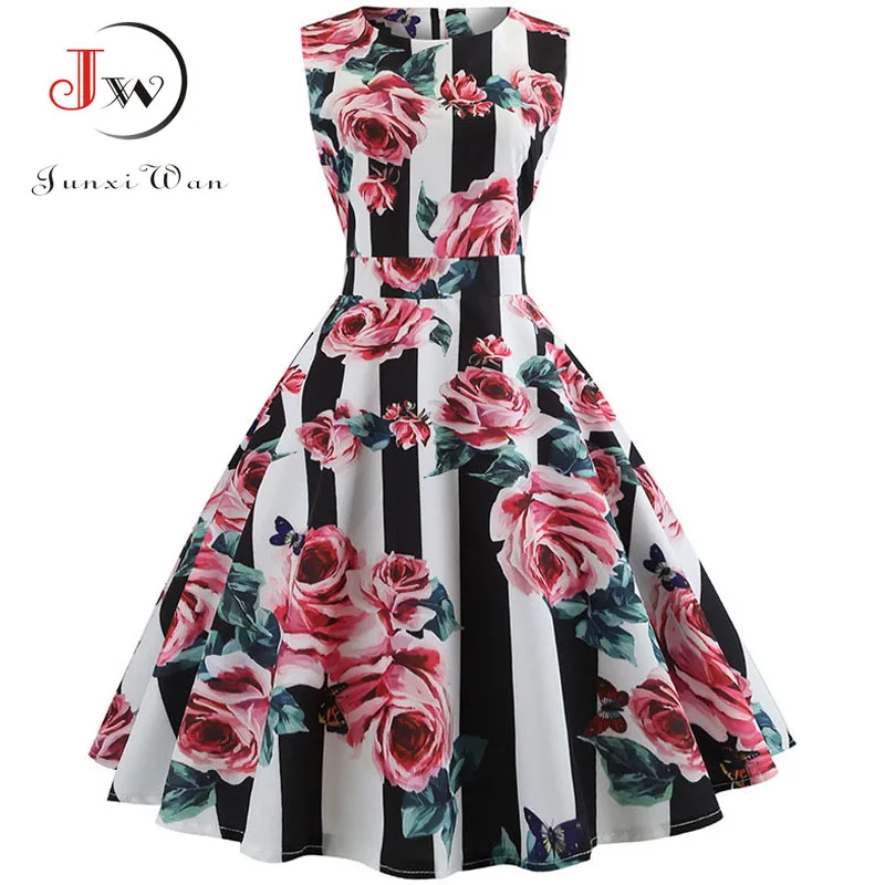 Женское винтажное платье с цветочным принтом летнее в стиле ретро PinUp Rockabilly