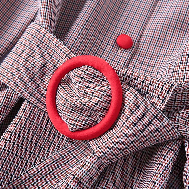 Винтажное клетчатое платье на осень и весну с отложным воротником длинным