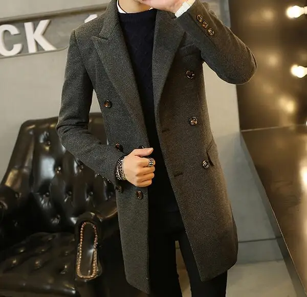 

M-4XL HOT Winter Men New Fashion Paragraph Dust Coat Grows In Cultivate One's Morality With Thick Wool Woolen Cloth Lapels