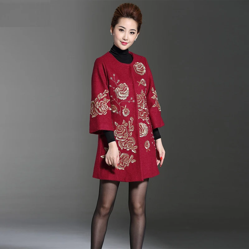 Женское двубортное пальто с цветочной вышивкой Осеннее/зимнее 2019|woolen overcoat|fashion