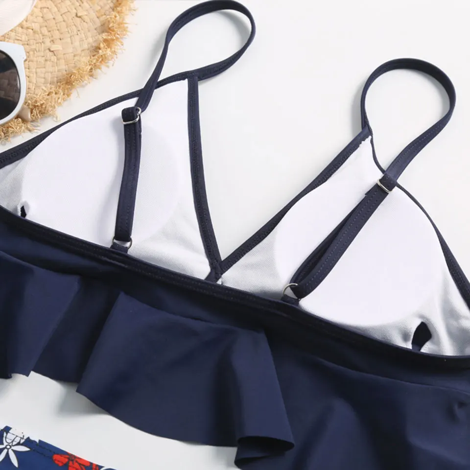 Женский купальник большого размера с высокой талией Bikini бикини Большие женские купальные костюмы Цветочные винтажные женские сексуальные купальники