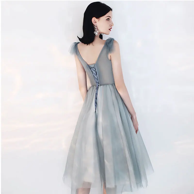 FADISTEE Новое поступление элегантное вечернее платье для выпускного вечера vestido de noiva кружевные вечерние платья robe de soiree Плиссированное серое тонкое с v-образным вырезом