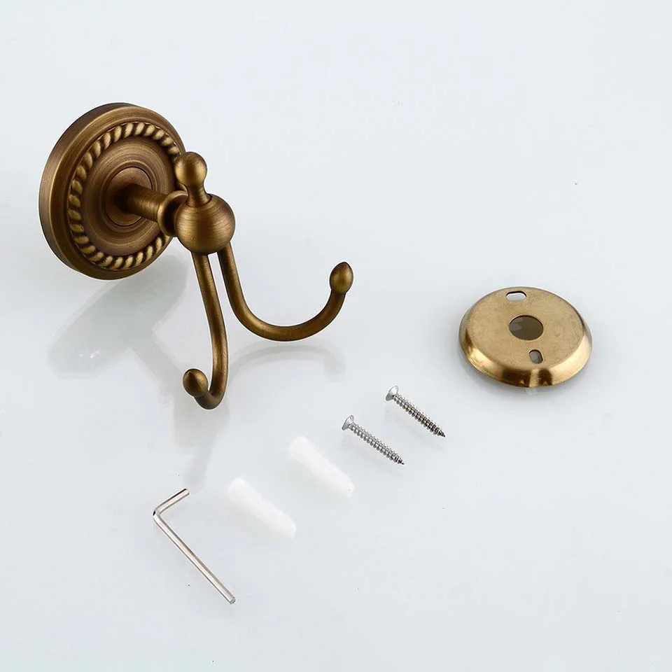 Free Shipping Bathroom Accessories Robe Hook Double Hooks Hanger Retro Brushed Brass | Обустройство дома