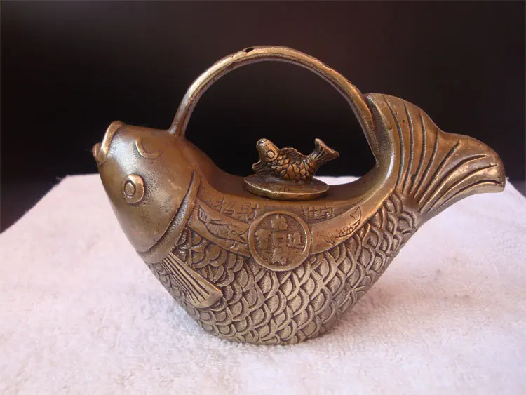 Antiqu антиквариат китайский латунный каре рыба чай горшок|pot|pot tea |