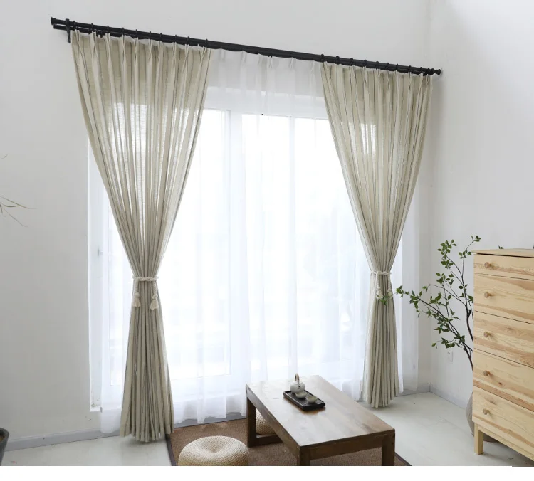 

Striped Cotton Texture Nordic Style Decorative Cloth Curtain Linen Fabric Curtains For Living Room Cortina Sheer Tulle Wholesale