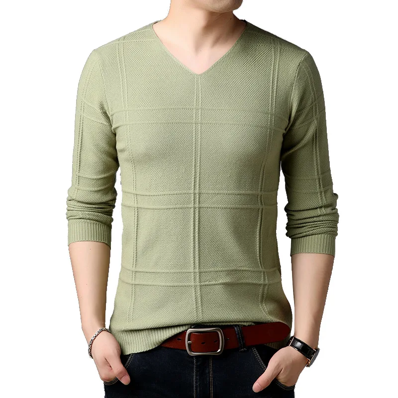 Мужской повседневный однотонный приталенный свитер мужская Трикотажная блузка