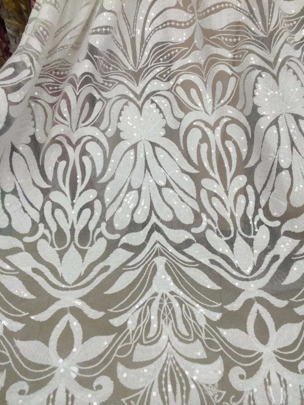 

High Quality Z-han42218 with sequins for wedding dress Embroidery Net Lace Fabric