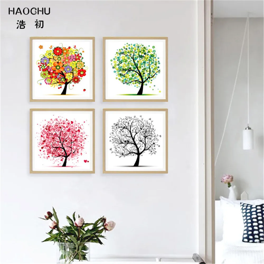 HAOCHU Современная Настенная роспись Счастливое дерево настенная живопись на
