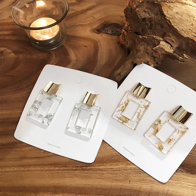 HUANZHI 2019 Gold Foil Luxury Rectangle Hollow Golden Geometric Transparent Elegant Drop Earrings for Women Party Holiday Girl | Украшения