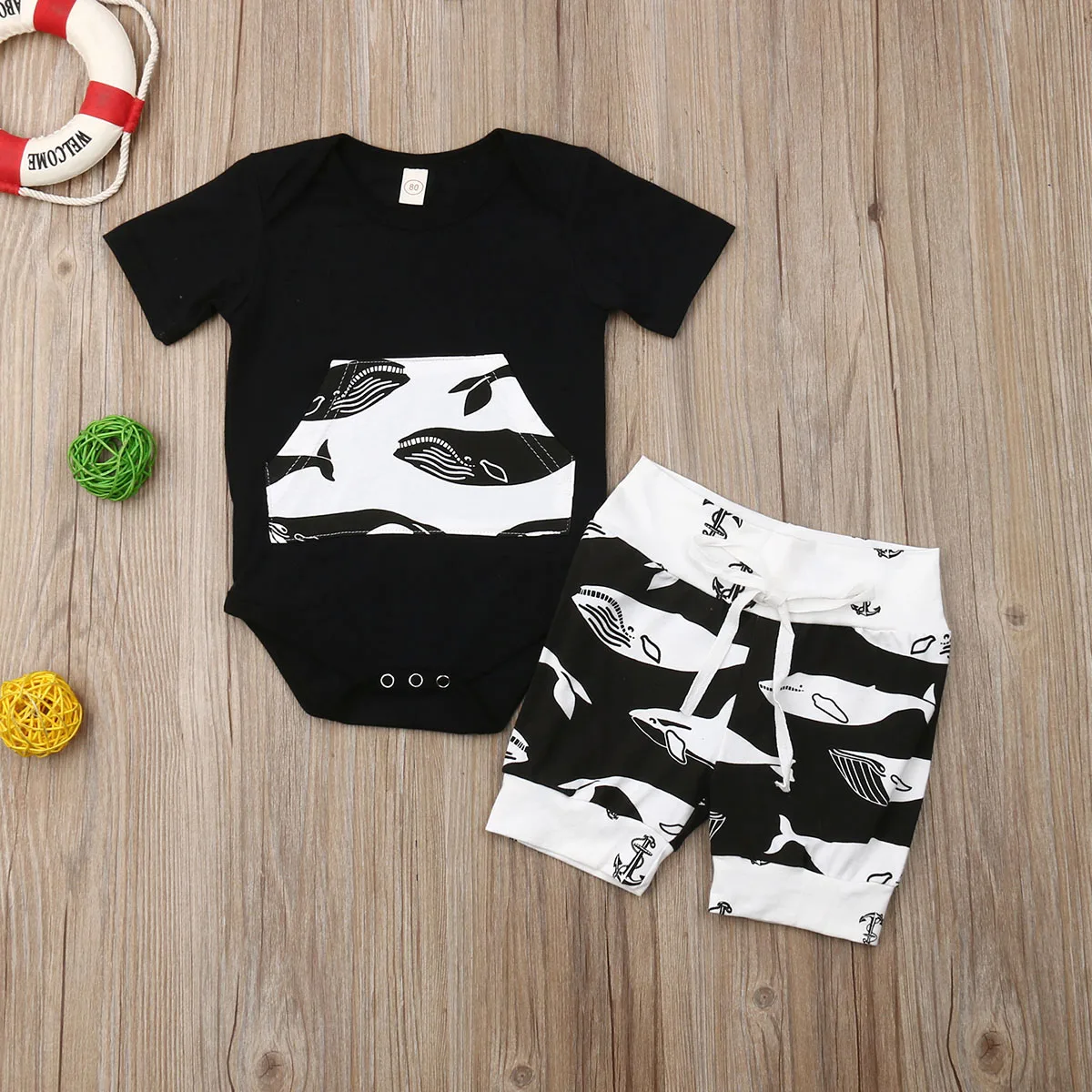 Детский комплект из 2 предметов черный комбинезон с карманами и шорты в виде Кита