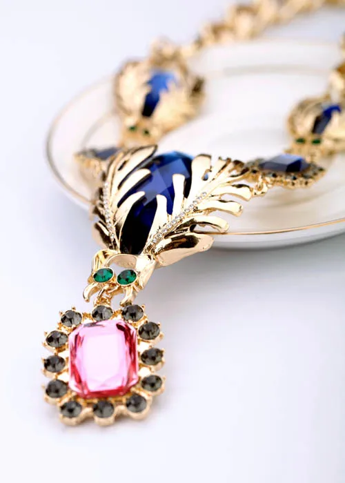 Блестящее золотистое ювелирное изделие модное ожерелье со стеклянным камнем для