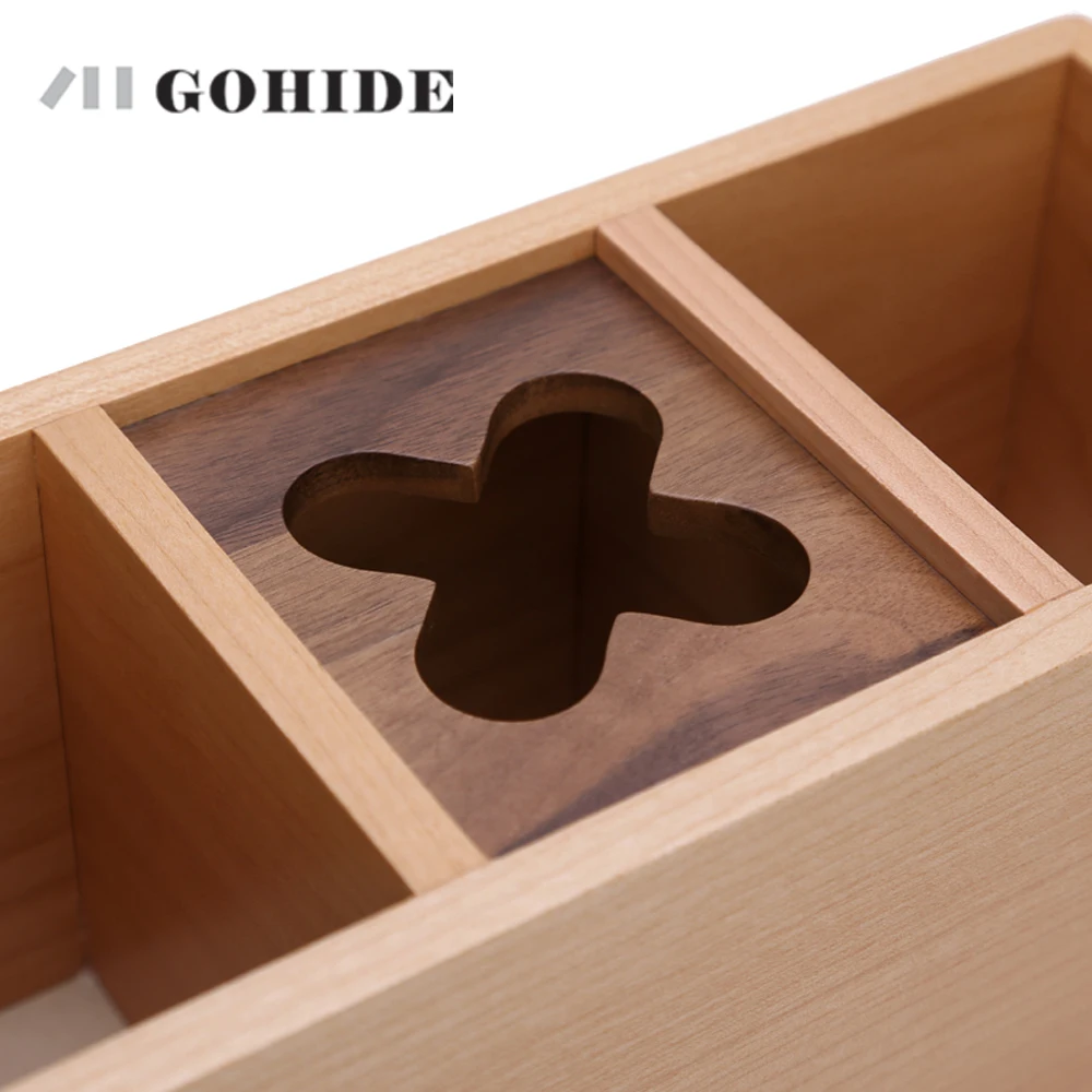 JUH Office Pen Holder Natural Wooden Box In 3-grids Desk Organizer Pencil Stand Simple Style Stationery Container | Дом и сад
