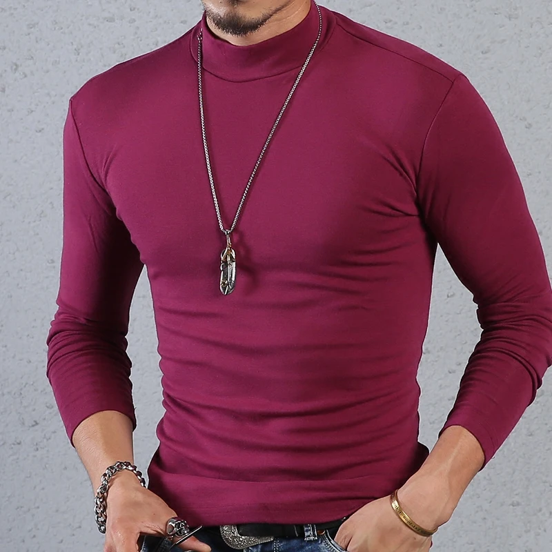 Футболка мужская с длинным рукавом и высоким горлом|t shirt long|cotton t-shirtt long sleeve |