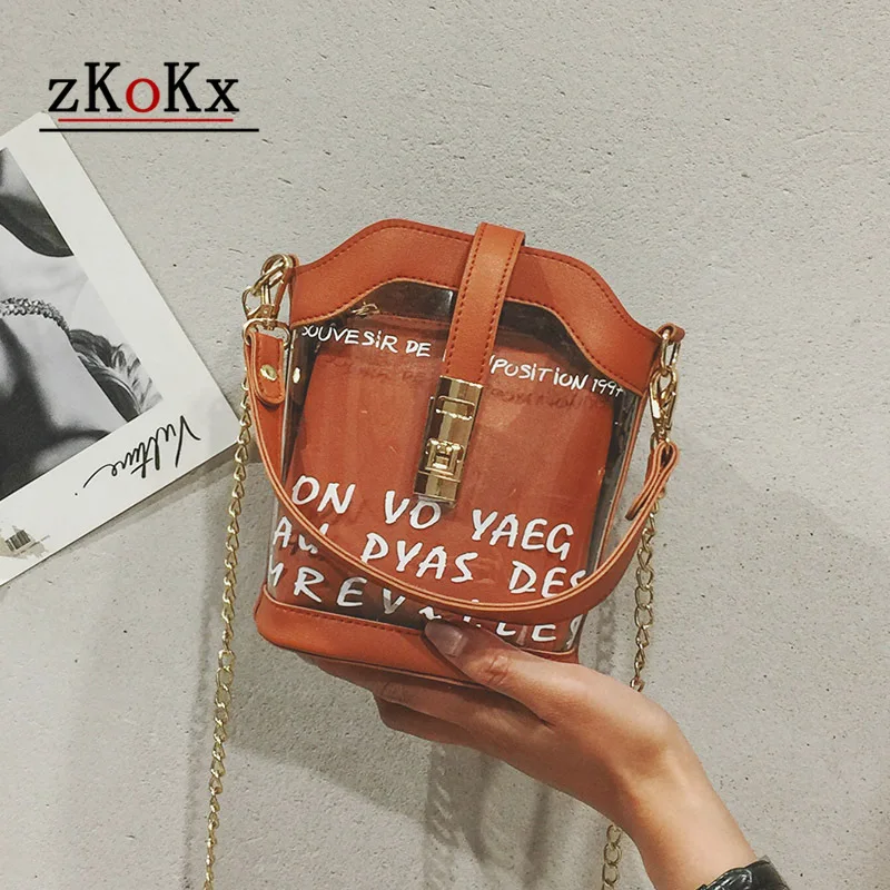 

Transparent Women's bag fashion PVC jelly handbag lovely slanting lady bag new elegant single shoulder soft Bucket Bag