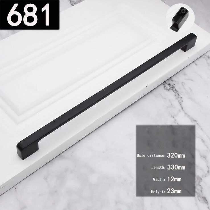 681-320 Кухонная ручка для дверцы шкафа черная Мебельная ручка для ящика шкафа Ручка из алюминиевого сплава 96 мм 128 мм 160 мм 192 мм - Цвет: 681-320