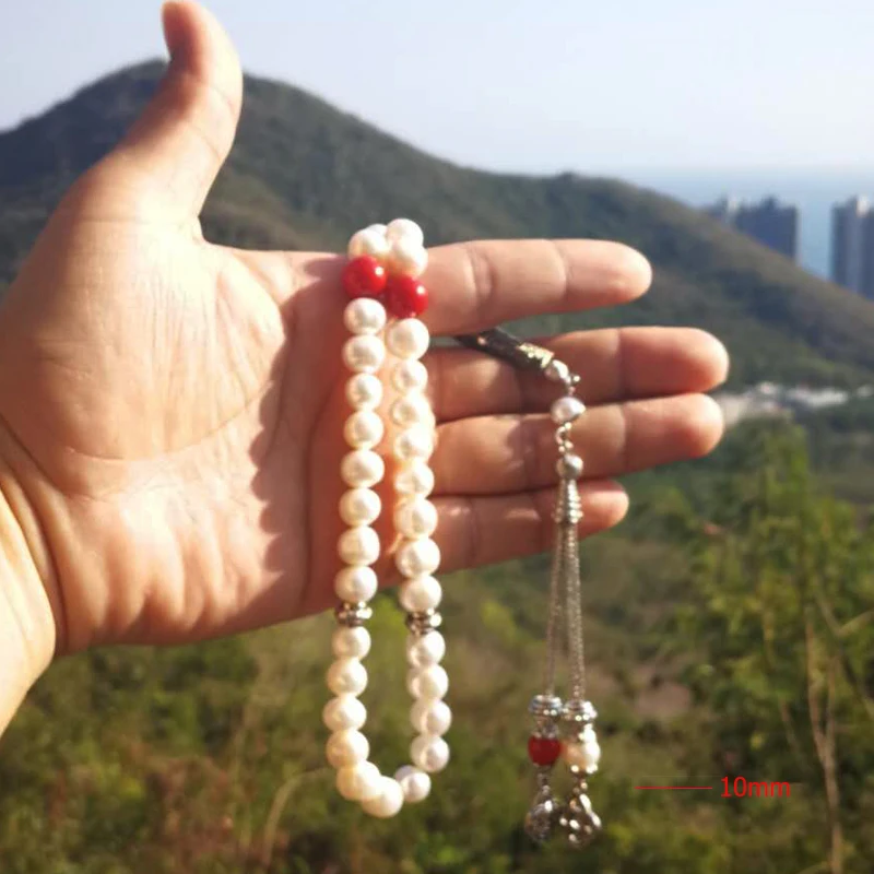 Натуральный жемчуг Tasbih 33 66 99 мусульманский пресноводный жемчуг Tasbih Подарочный жемчужный браслет для женщин Misbaha love gift Islamic jwelry для женщин