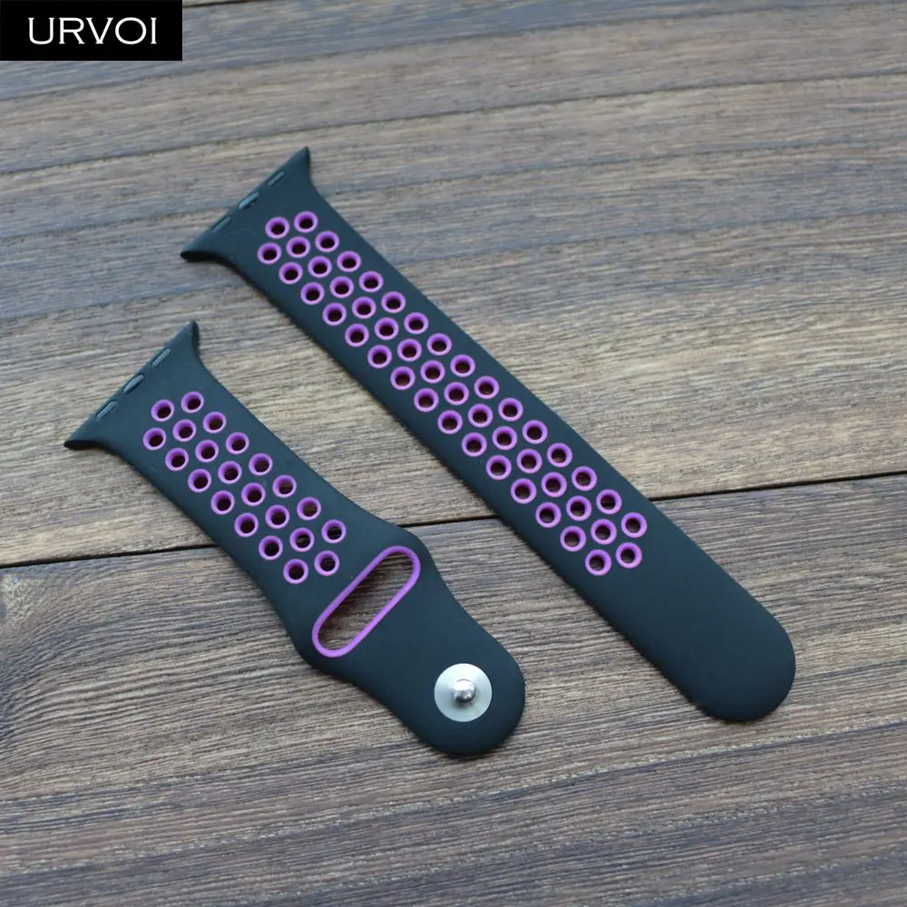 Спортивный ремешок URVOI для Nike+ apple watch серии 432 силиконовый ремешок для iwatch гибкий дышащий официальный цвет 38 42 40 44 мм - Цвет ремешка: Black Purple