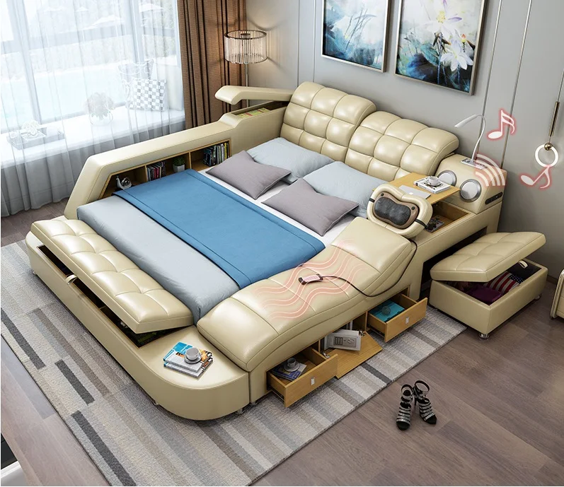 Многофункциональная кровать из натуральной кожи для дома easylife мебель спальни |