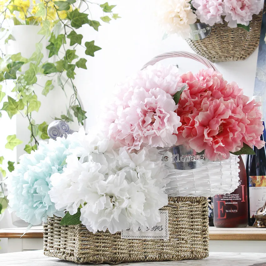 

High Quality 5 Heads Elegant Artificial Peony Silk Flowers Bridal Bouquet Home Wedding Party Decor Christma Decoration Flores