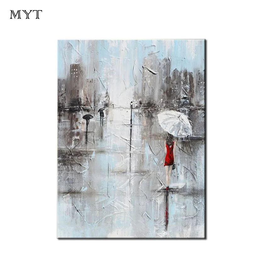 

Handmade Abstract Streetscape rainy day Oil Paintings Modern Home Decor Wall Art Pictures for living room bedroom unframed