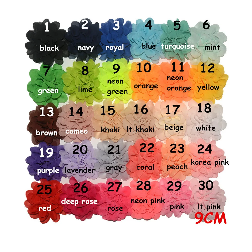 

25 pcs /lot ,9 cm hair accessories colorful chiffon flowers with clip , hot sale hair accessories , fashion DIY