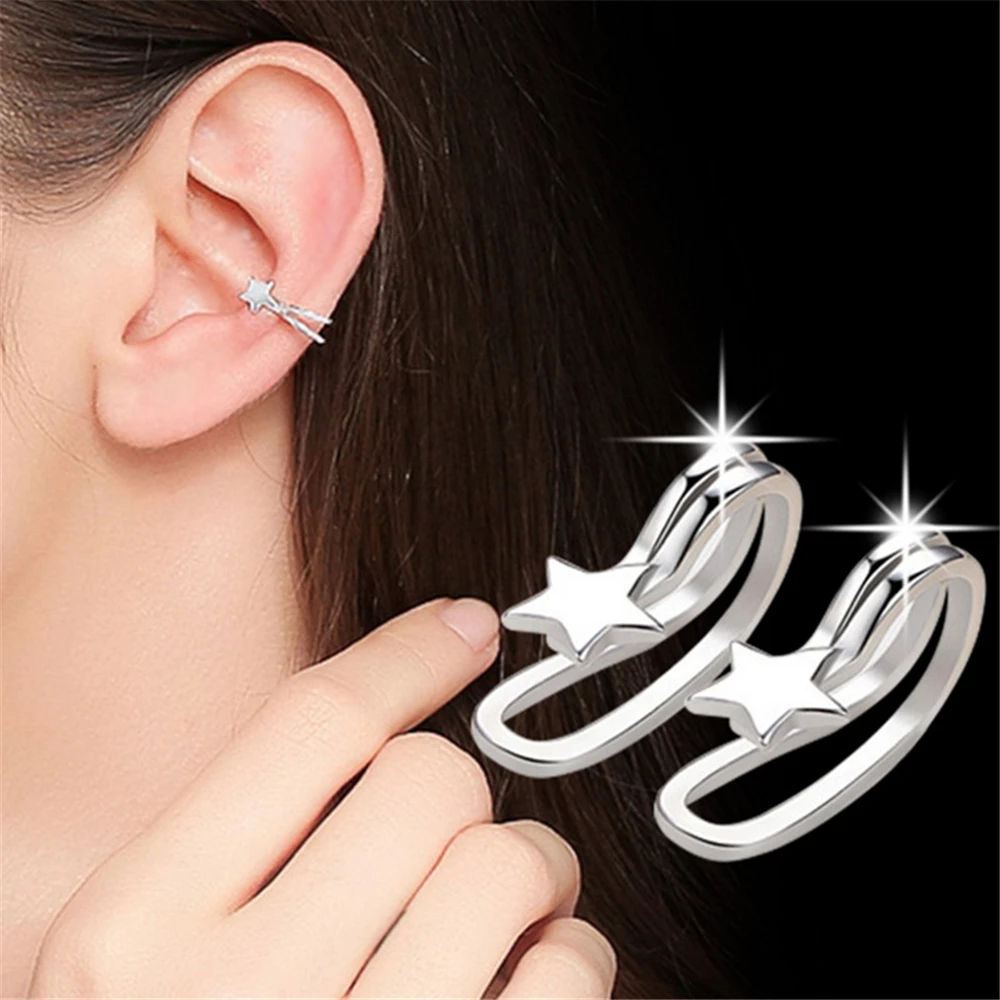 

Ladies fashion five-pointed star geometry silver earrings female models without pierced ears cute little jewelry Stud Earrings
