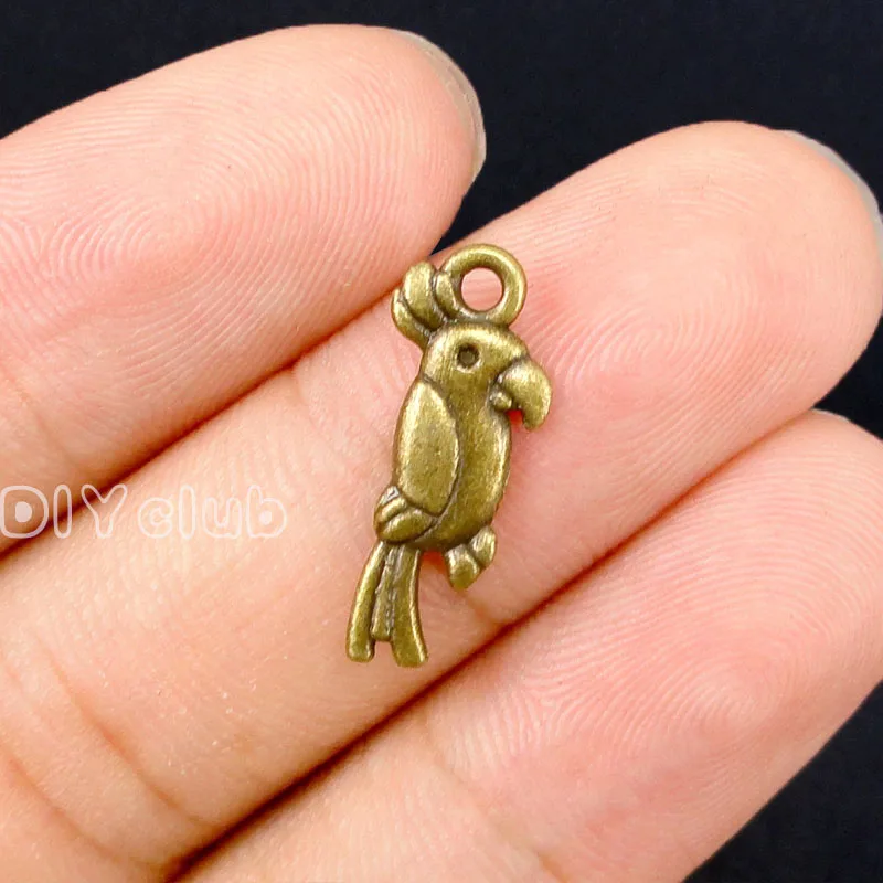 

120pcs-Antique Bronze 2 Sided Parrot Charms Pendant 20x8mm