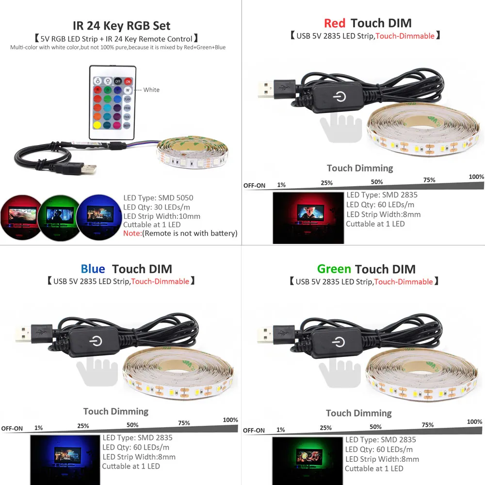 Fita USB Светодиодная лента с подсветкой 5 в 2835 5050 RGB сенсорная лента с регулируемой яркостью, светильник с лентой, Настольная декоративная лампа для ТВ фона, Смещенный светильник ing