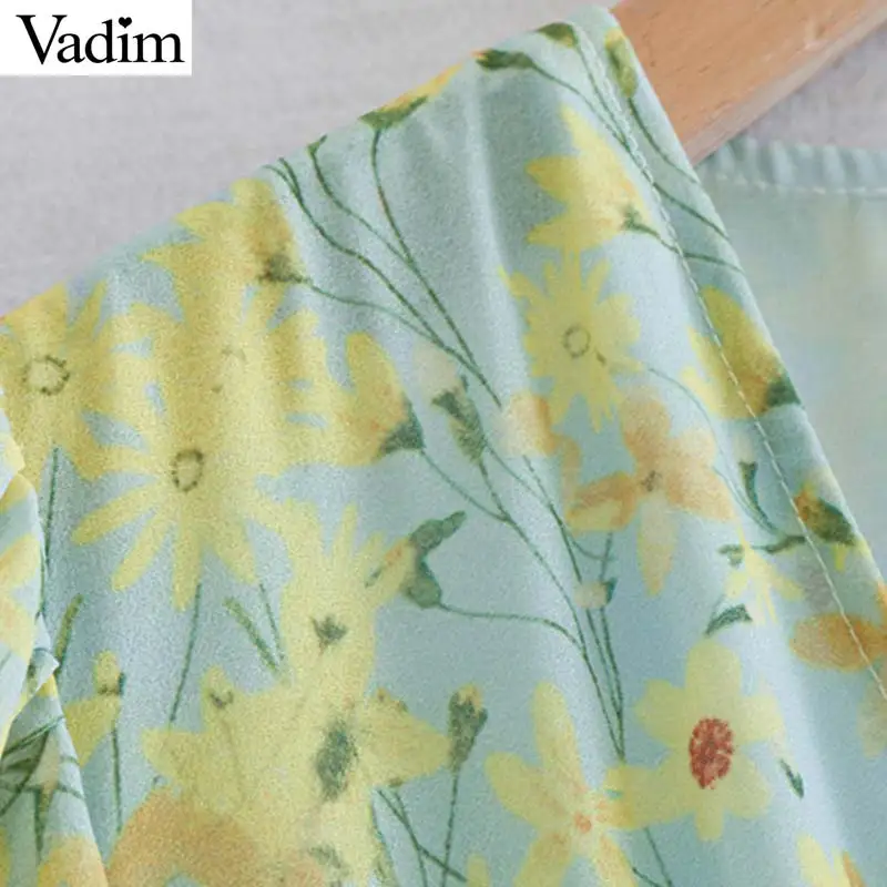 Вадим женщин платье с цветочным рисунком пикантные V шеи пояса плиссированные