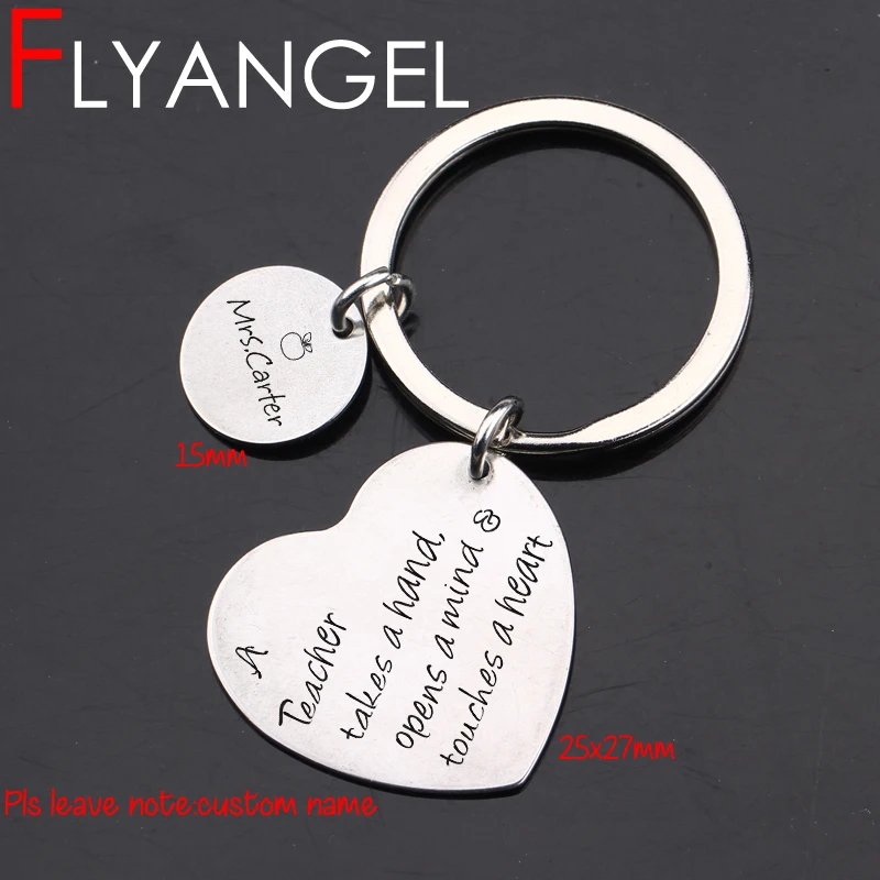 FLYANGEL персонализированные имя сердце брелок подарок на день учительницы Выгравированный брелок ювелирные изделия учитель Возьмите руку Милая бирка для ключей с вышивкой на заказ