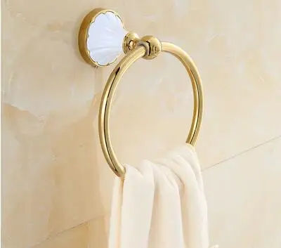 towel ring Набор аксессуаров для ванной комнаты Золотой и белый держатель бумаги, полотенцесушитель, держатель мыла, вешалка для полотенец, стеклянная полка, Крючки набор оборудования для ванной комнаты - Цвет: towel ring