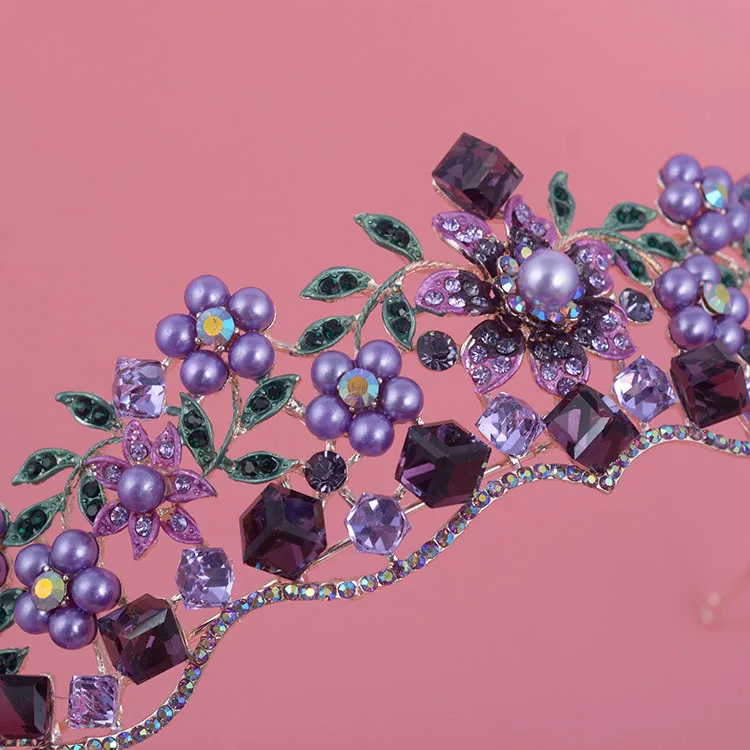 Свадебная диадема для волос роскошная тиара в барочном стиле с фиолетовым