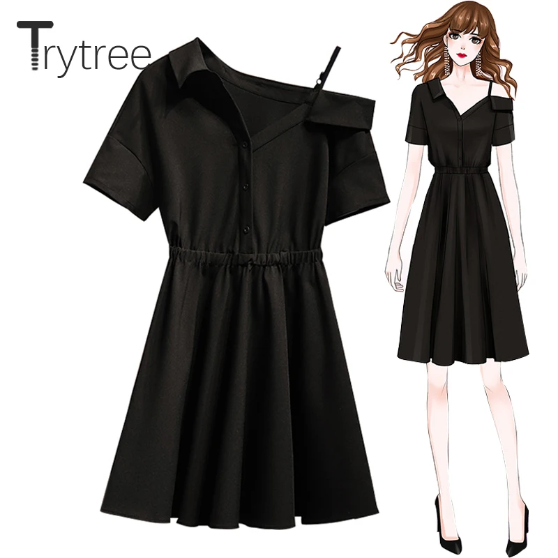 Trytree 2019 летнее женское Повседневное платье сплошное асимметричное рубашка с v