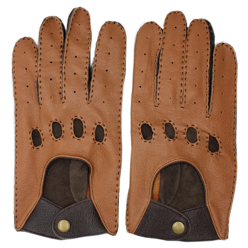 

Men'S Real Leather Gloves 2018 New Stylish Casual Breathable Sheepskin Gloves Driving Dark Brown + Light Brown Gloves LSH01