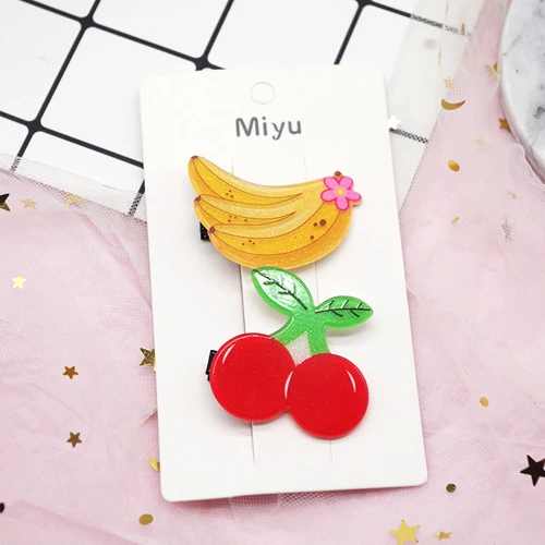 Banana Новое поступление 2 шт./компл. Детские аксессуары для волос; Головные уборы комплект клубника ананас заколки для волос с фруктами мультфильм морковь заколки для волос для девочек - Цвет: Banana