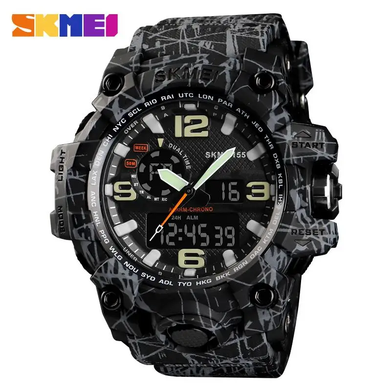 gray black S Shock бренд SKMEI спортивные часы водонепроницаемые цифровые кварцевые часы мужские с большим циферблатом военные мужские наручные часы Relogio Masculino - Цвет: gray black