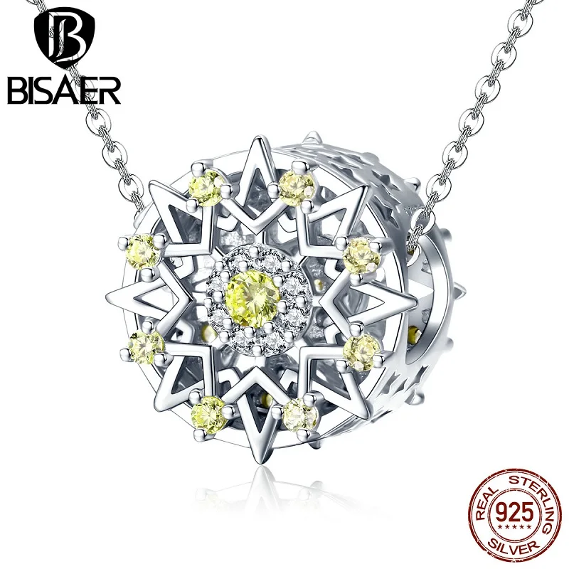 BISAER Горячая Мода 925 пробы Серебряный замысловатый Серебряный Цвет бусины в стиле барокко для браслета Шарм подходит талисманы для женщин подарок HVC063 - Цвет: Necklace-HVC064