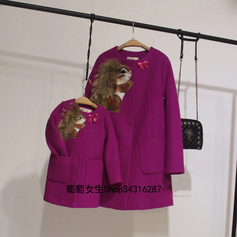 Зимнее платье для мамы и дочки размера плюс 2017 шерстяное пальто девочек мама