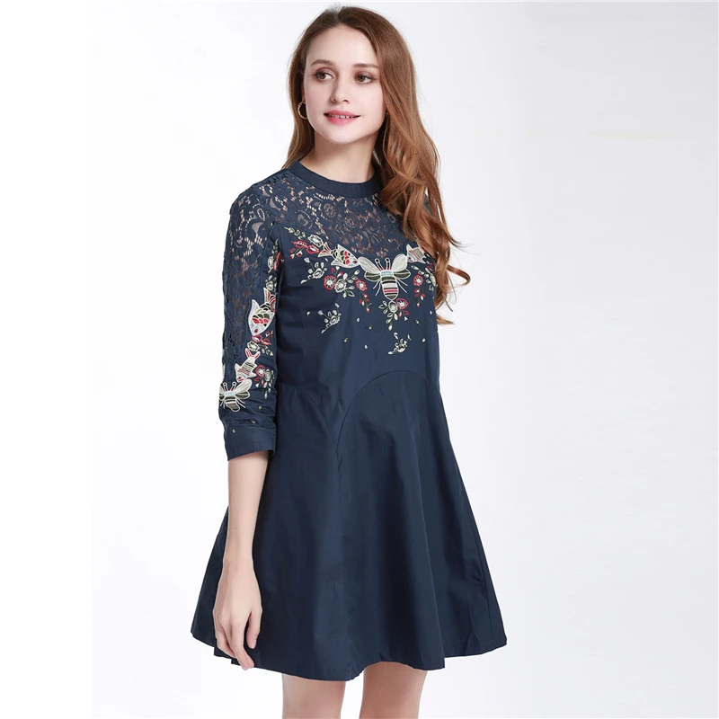 European station Women 2019 Spring New embroidered lCce stitching was thin A word Dress Fashion Print Summer Dresses C123 | Женская