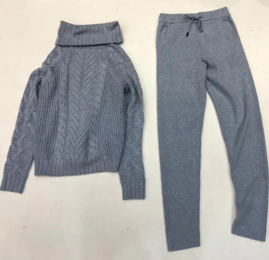 Кашемировые + шерстяные вязаные теплые комплекты с высоким воротником бархатный