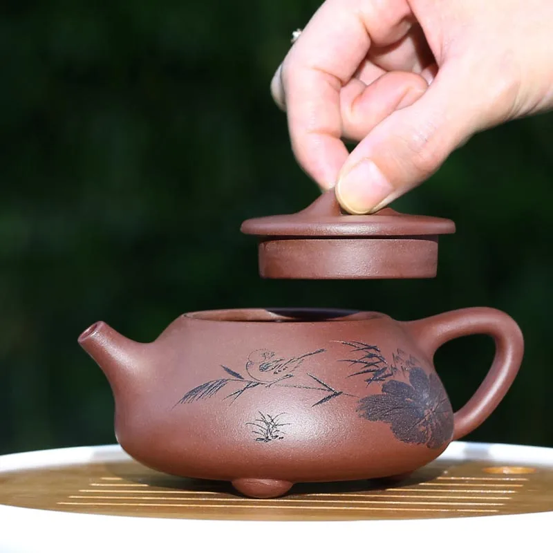 220ML Yixing Purple Clay Teapot Raw Ore Zisha Pot Hand Painted Lotus Leaves Pattern Teaware Tea Ceremony Puer Oolong Kettles | Дом и сад