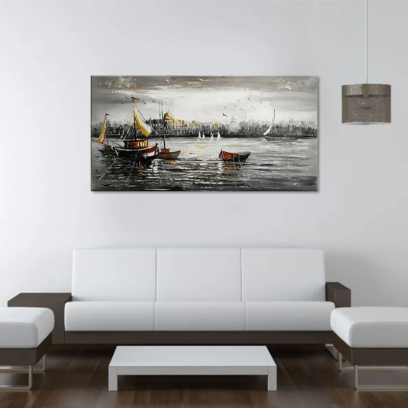 

Oil painting simple marine landscape decorative painting landscape oil painting, high-end home decorative painting 004