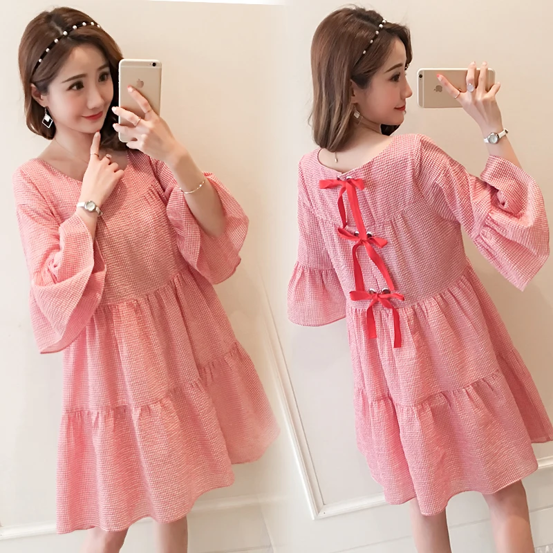 2019 Новое Брендовое летнее платье для беременных женские милые клетчатые платья
