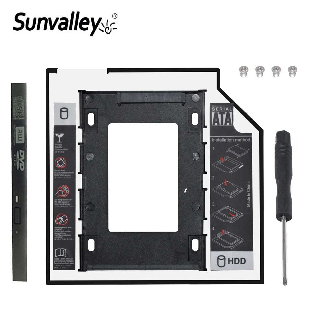 Sunvalley 2nd 2.5 12.7mm SATA 3.0 Caddy HDD SSD Enclosure/Adapter For External Hard Drive Disk 2TB Box CD DVD ROM Optibay Case