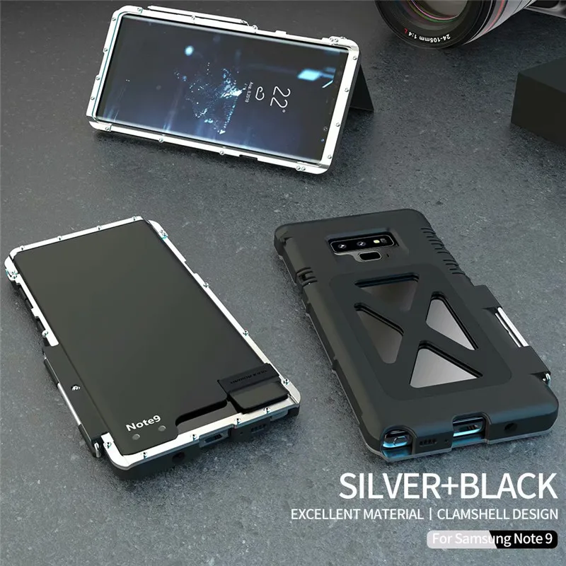 Silver Black Чехол Armor King с подставкой для samsung Galaxy Note 8 9, откидная крышка, металлическая нержавеющая сталь 304+ пластиковый корпус, ударопрочный, для спорта - Цвет: Silver Black
