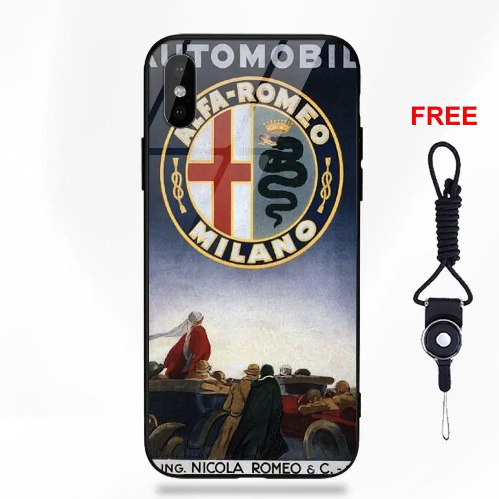 as picture Vvcqod Мягкий ТПУ оправа закаленное стекло Модный чехол Alfa Romeo Логотип для Apple IPhone X XS Max XR 5 5C 5S SE 6 6 S 7 8 Plus - Цвет: as picture