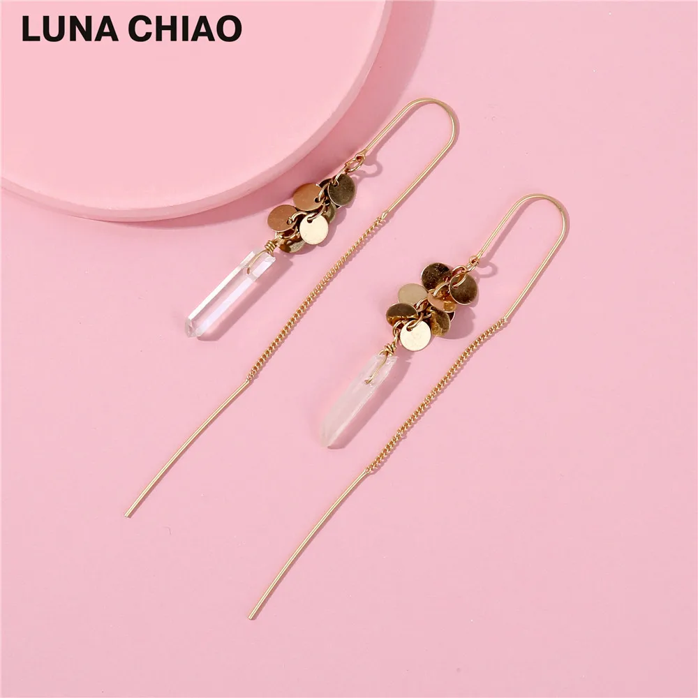 Натуральный Кварцевый камень серьги медным проводом из изящной цепочки длинные