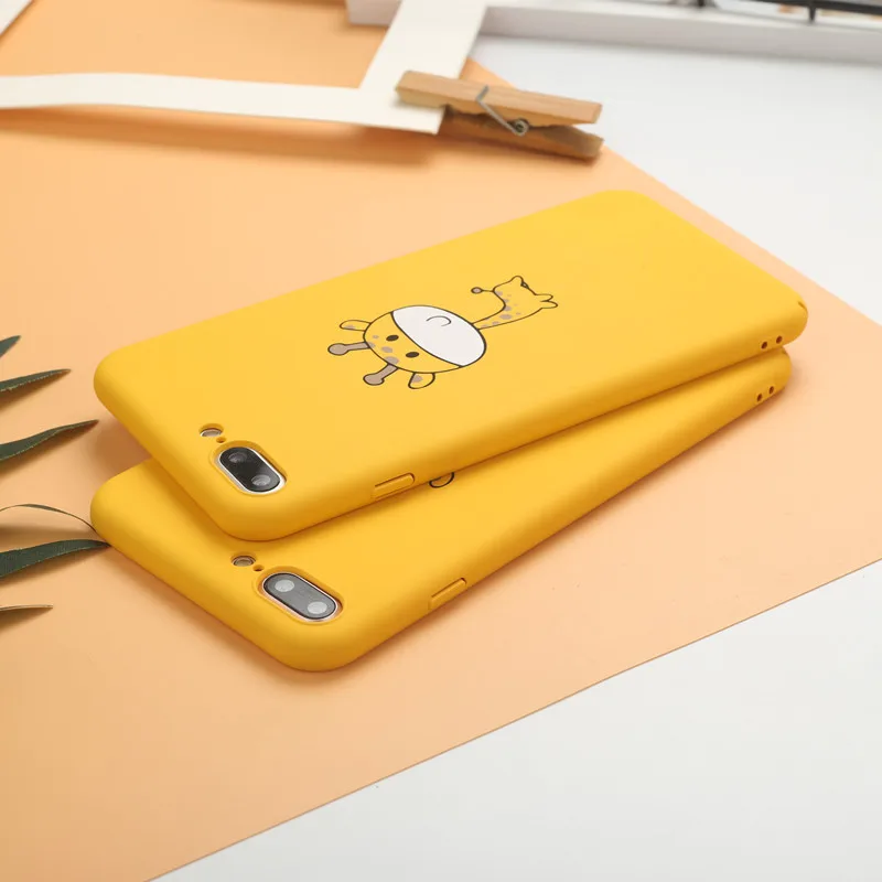 2018 Cute Phone Case For iphone X 6 6S Plus Yellow Silicon Giraffe Cases 7 8 Full Back Cover coque |