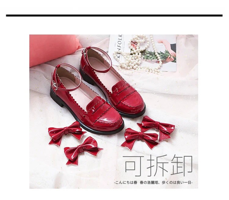 

Japanese college style sweet lolita shoes bowknot jk uniform student kawaii shoes round head thick heel women shoes loli cosplay