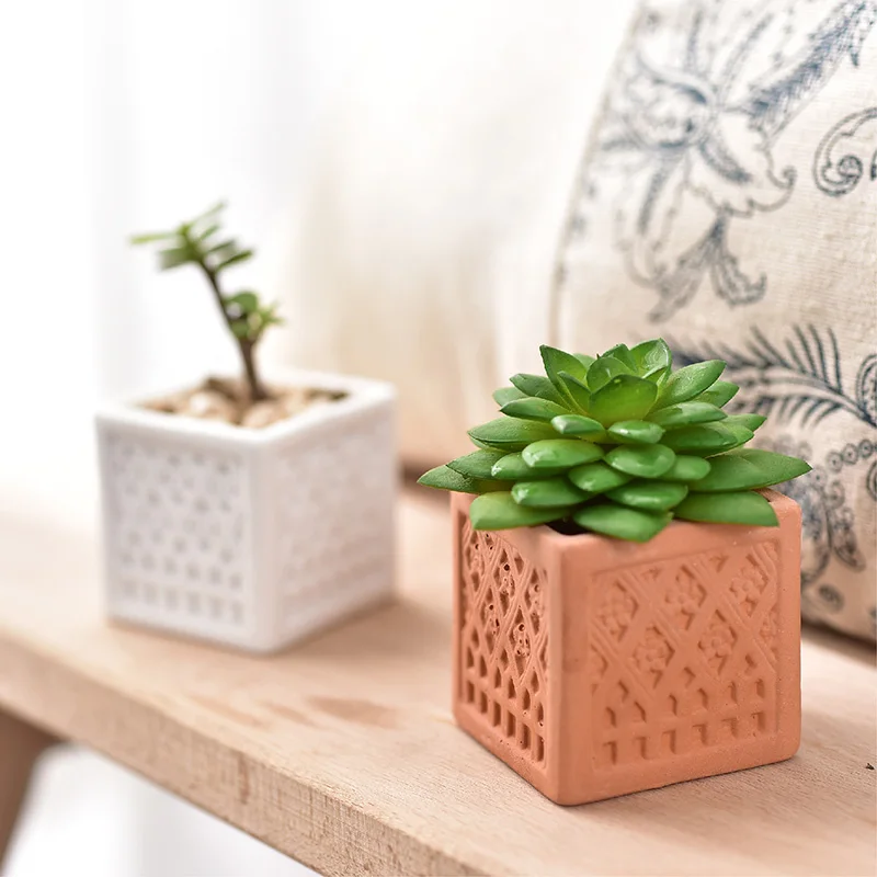 Терракотовые горшки с тиснением белые фарфоровые квадратные керамические